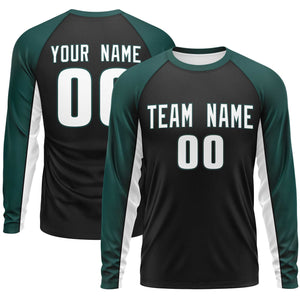 Custom Black Midnight Green Crew Neck Raglan Long Sleeve Performance T-Shirt