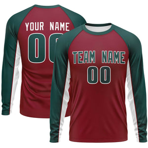 Custom Crimson Midnight Green Crew Neck Raglan Long Sleeve Performance T-Shirt