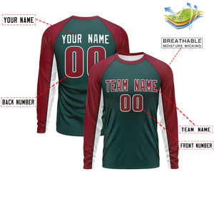 Custom Midnight Green Crimson Crew Neck Raglan Long Sleeve Performance T-Shirt