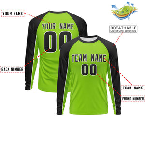 Custom Neon Green Black Crew Neck Raglan Long Sleeve Performance T-Shirt