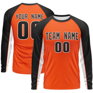 Custom Orange Black Crew Neck Raglan Long Sleeve Performance T-Shirt