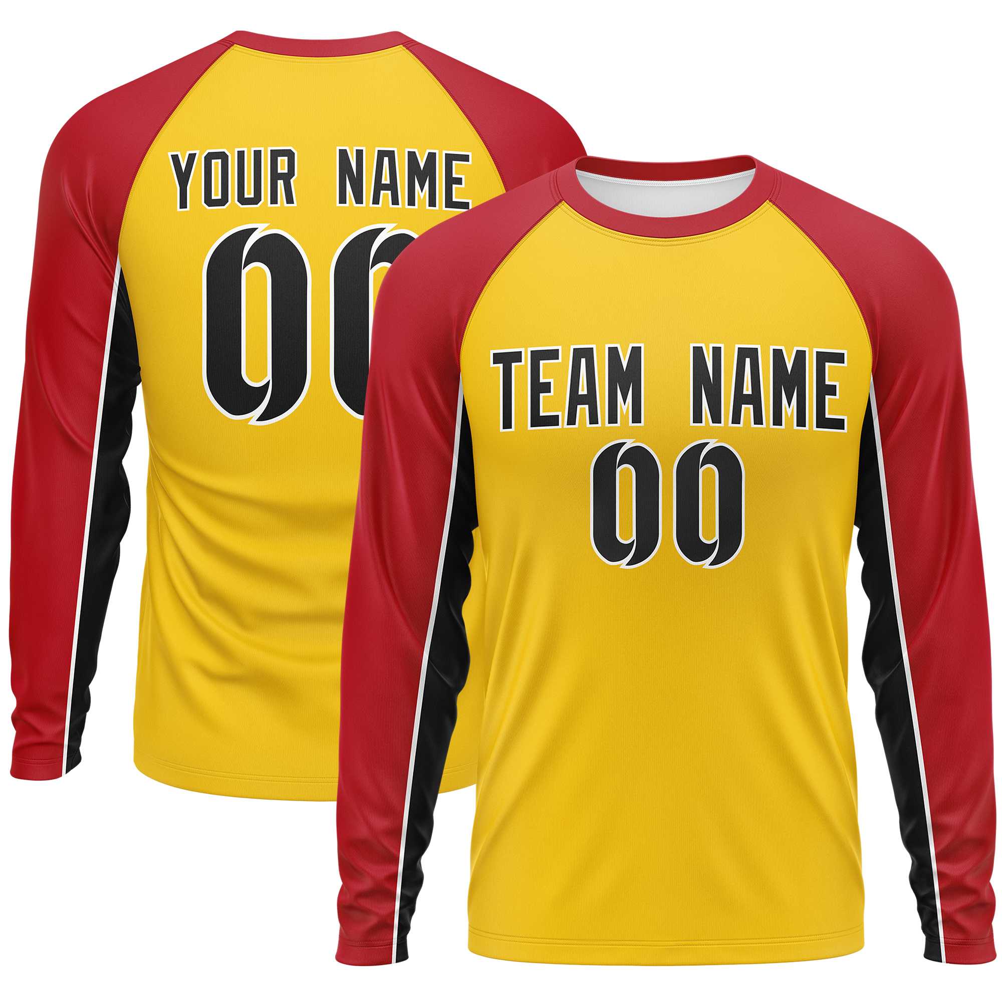 Custom Gold Red Crew Neck Raglan Long Sleeve Performance T-Shirt