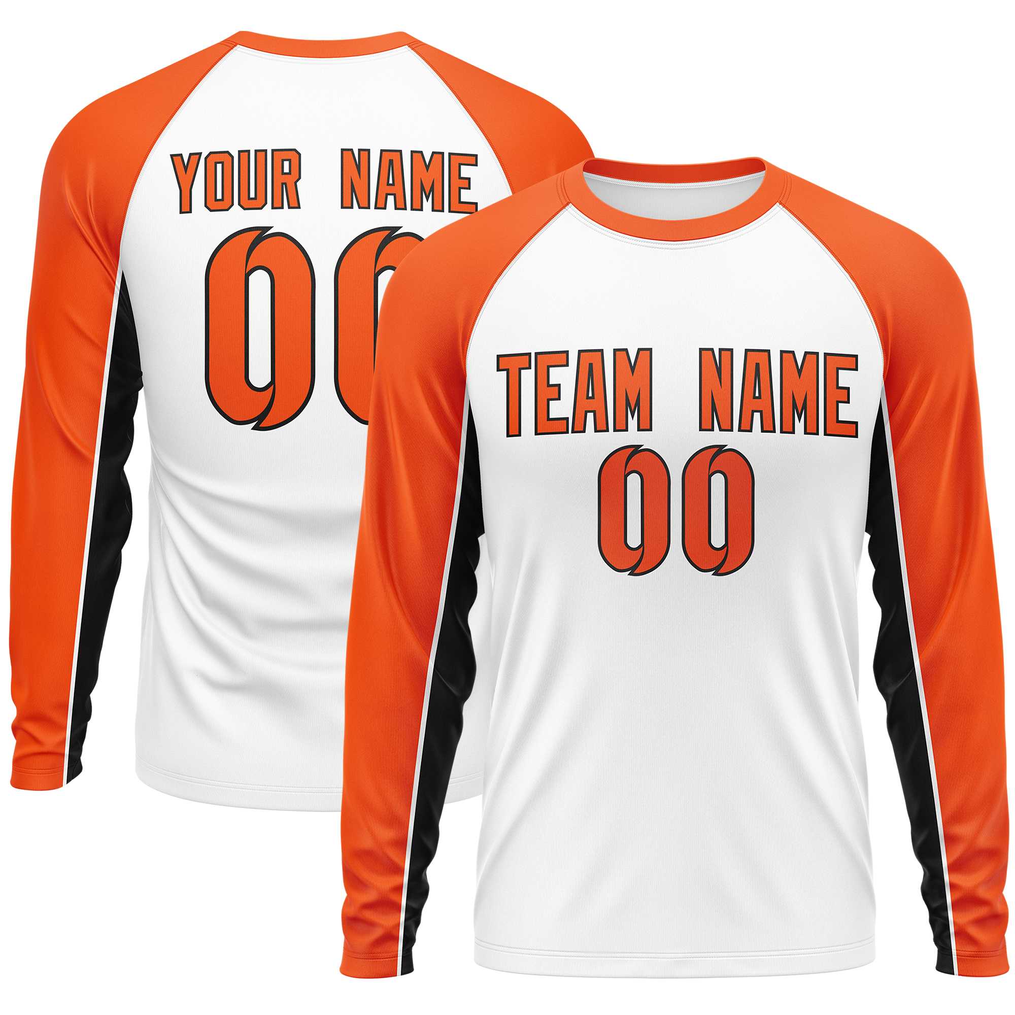 Custom White Orange Crew Neck Raglan Long Sleeve Performance T-Shirt