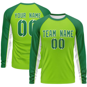 Custom Neon Green Kelly Green Crew Neck Raglan Long Sleeve Performance T-Shirt