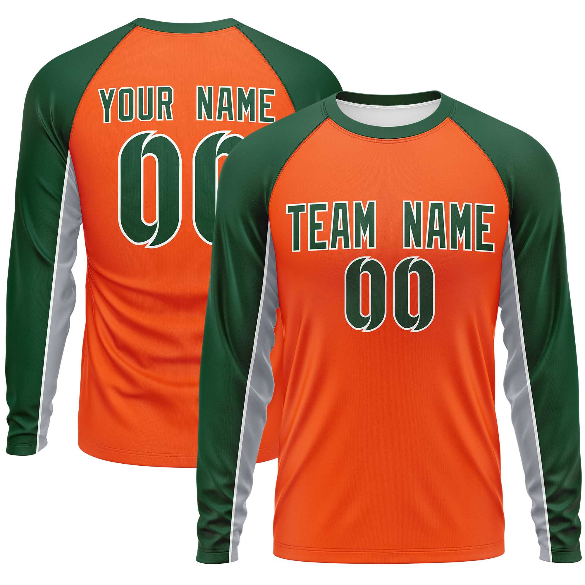 Custom Orange Green Crew Neck Raglan Long Sleeve Performance T-Shirt