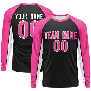 Custom Black Pink Crew Neck Raglan Long Sleeve Performance T-Shirt