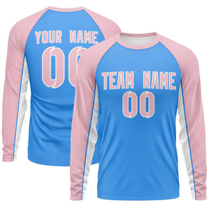 Custom Powder Blue Light Pink Crew Neck Raglan Long Sleeve Performance T-Shirt