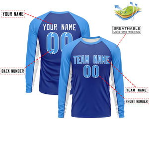 Custom Royal Powder Blue Crew Neck Raglan Long Sleeve Performance T-Shirt