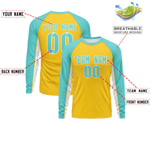 Custom Gold Bright Green Crew Neck Raglan Long Sleeve Performance T-Shirt