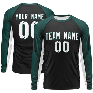 Custom Black Midnight Green Crew Neck Raglan Long Sleeve Performance T-Shirt