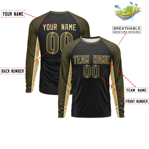 Custom Black Olive Crew Neck Raglan Long Sleeve Performance T-Shirt