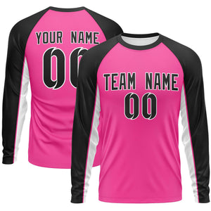 Custom Pink Black Crew Neck Raglan Long Sleeve Performance T-Shirt