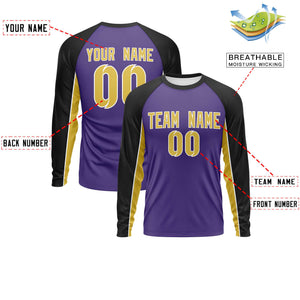 Custom Purple Black Crew Neck Raglan Long Sleeve Performance T-Shirt