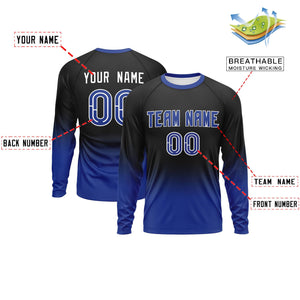 Custom Black-Royal Gradient Fashion Design Long Sleeve Performance T-Shirt