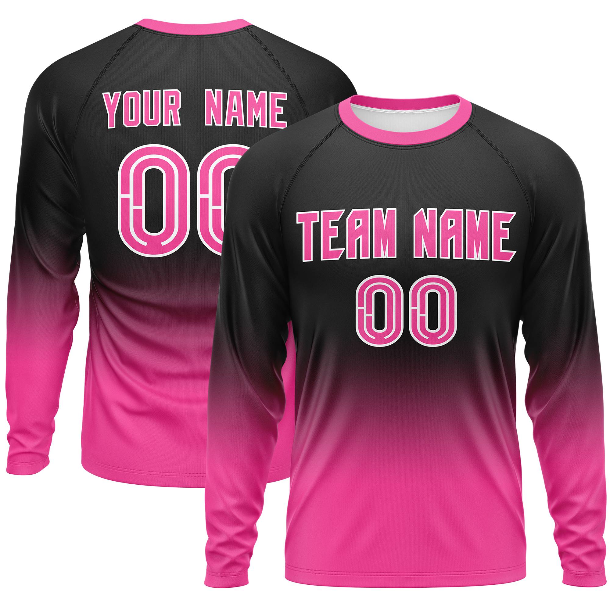 Custom Black-Pink Gradient Fashion Design Long Sleeve Performance T-Shirt