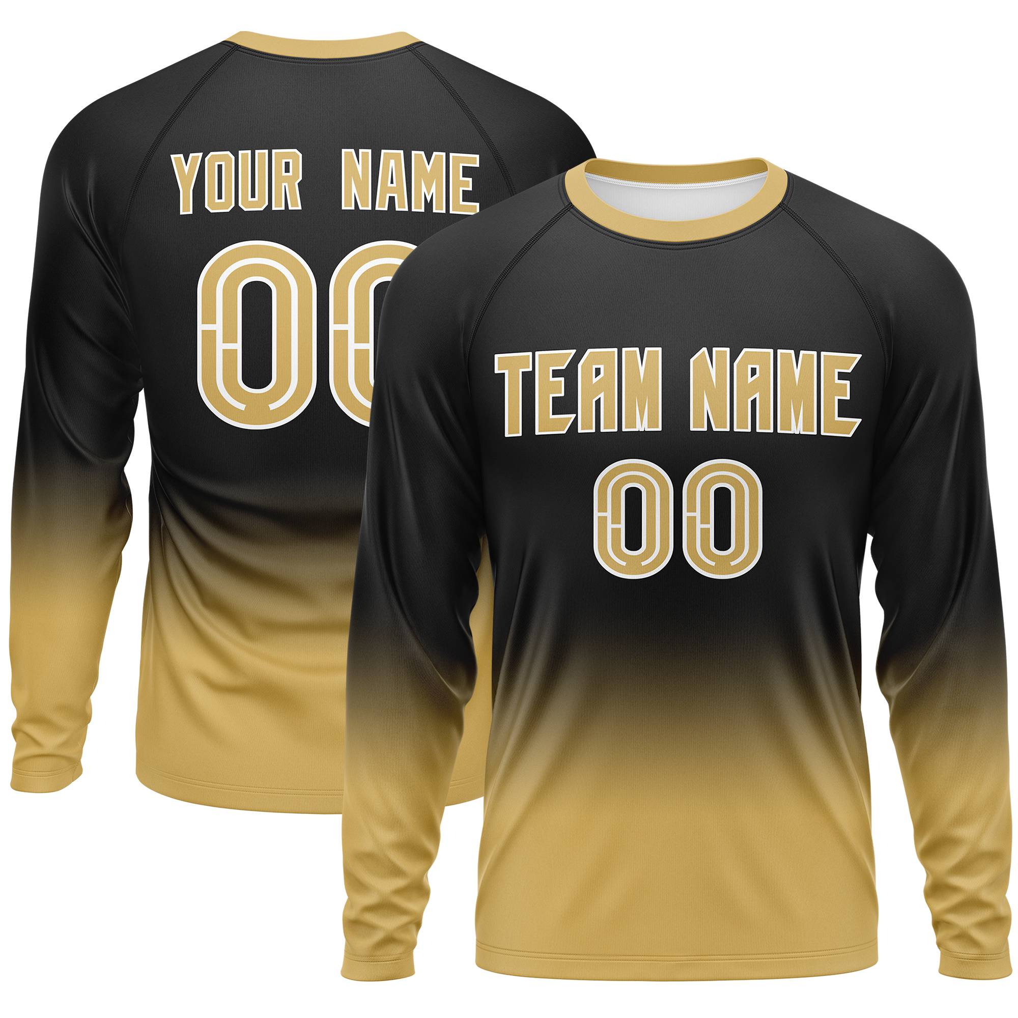 Custom Black-Old Gold Gradient Fashion Design Long Sleeve Performance T-Shirt