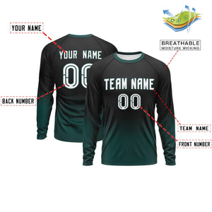 Custom Black-Midnight Green Gradient Fashion Design Long Sleeve Performance T-Shirt