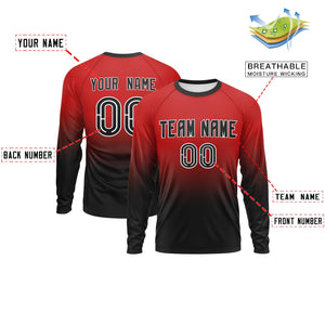 Custom Red-Black Gradient Fashion Design Long Sleeve Performance T-Shirt