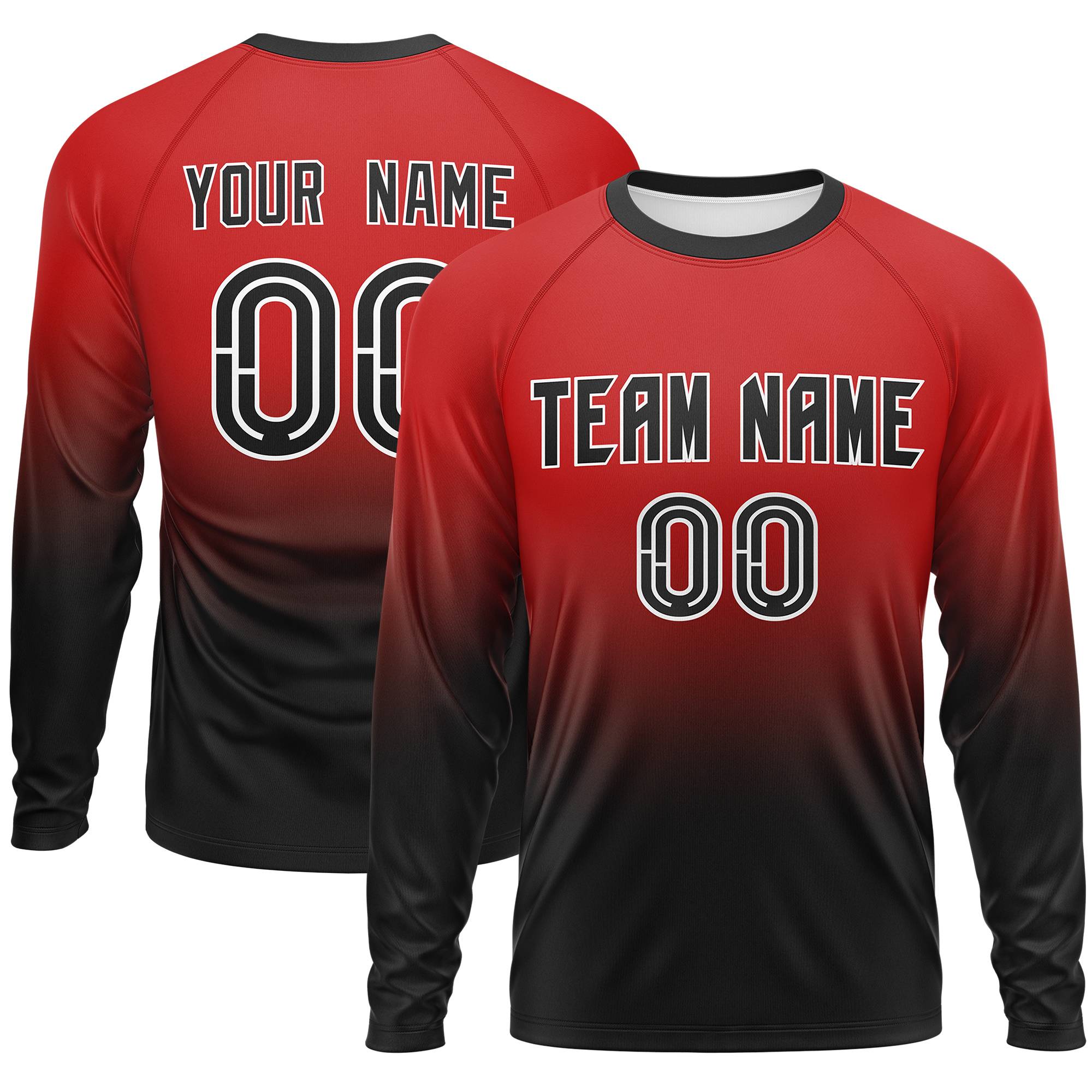 Custom Red-Black Gradient Fashion Design Long Sleeve Performance T-Shirt