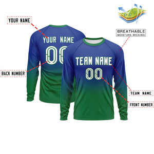 Custom Royal-Teal Gradient Fashion Design Long Sleeve Performance T-Shirt