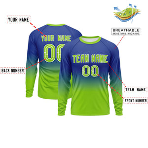 Custom Royal-Neon Green Gradient Fashion Design Long Sleeve Performance T-Shirt