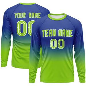 Custom Royal-Neon Green Gradient Fashion Design Long Sleeve Performance T-Shirt