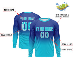 Custom Royal-Sky Blue Gradient Fashion Design Long Sleeve Performance T-Shirt