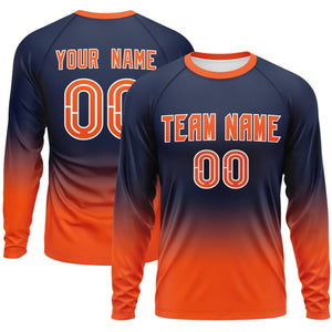 Custom Navy-Orange Gradient Fashion Design Long Sleeve Performance T-Shirt