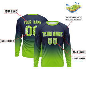 Custom Navy-Neon Green Gradient Fashion Design Long Sleeve Performance T-Shirt