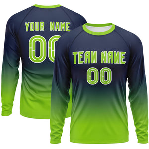 Custom Navy-Neon Green Gradient Fashion Design Long Sleeve Performance T-Shirt