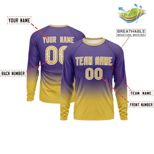 Custom Purple-Old Gold Gradient Fashion Design Long Sleeve Performance T-Shirt