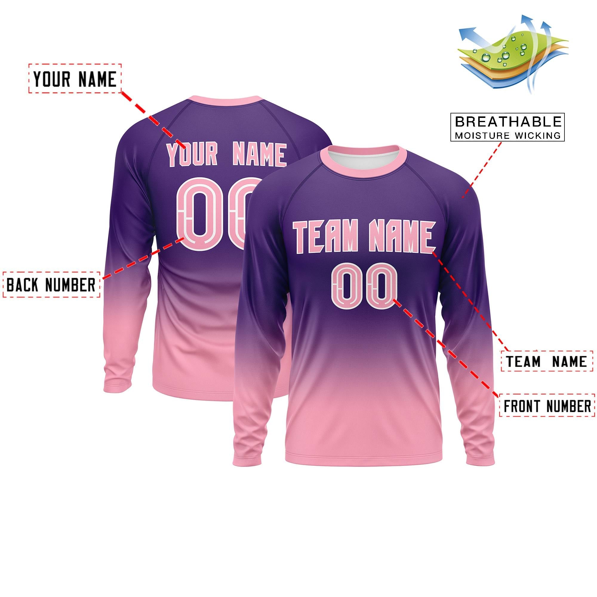 Custom Purple-Light Pink Gradient Fashion Design Long Sleeve Performance T-Shirt