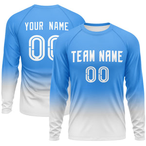 Custom Powder Blue-Light-White Gray Gradient Fashion Design Long Sleeve Performance T-Shirt