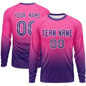 Custom Pink-Purple Gradient Fashion Design Long Sleeve Performance T-Shirt