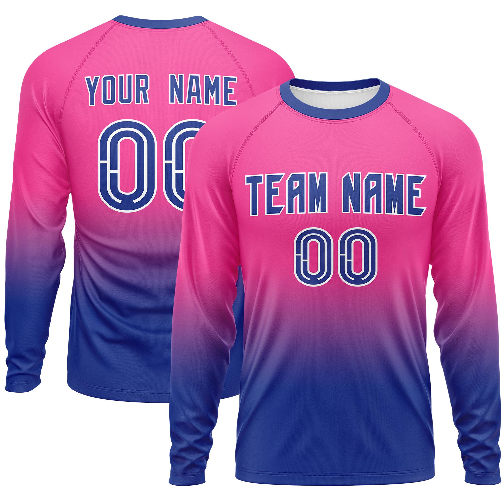 Custom Pink-Royal Gradient Fashion Design Long Sleeve Performance T-Shirt