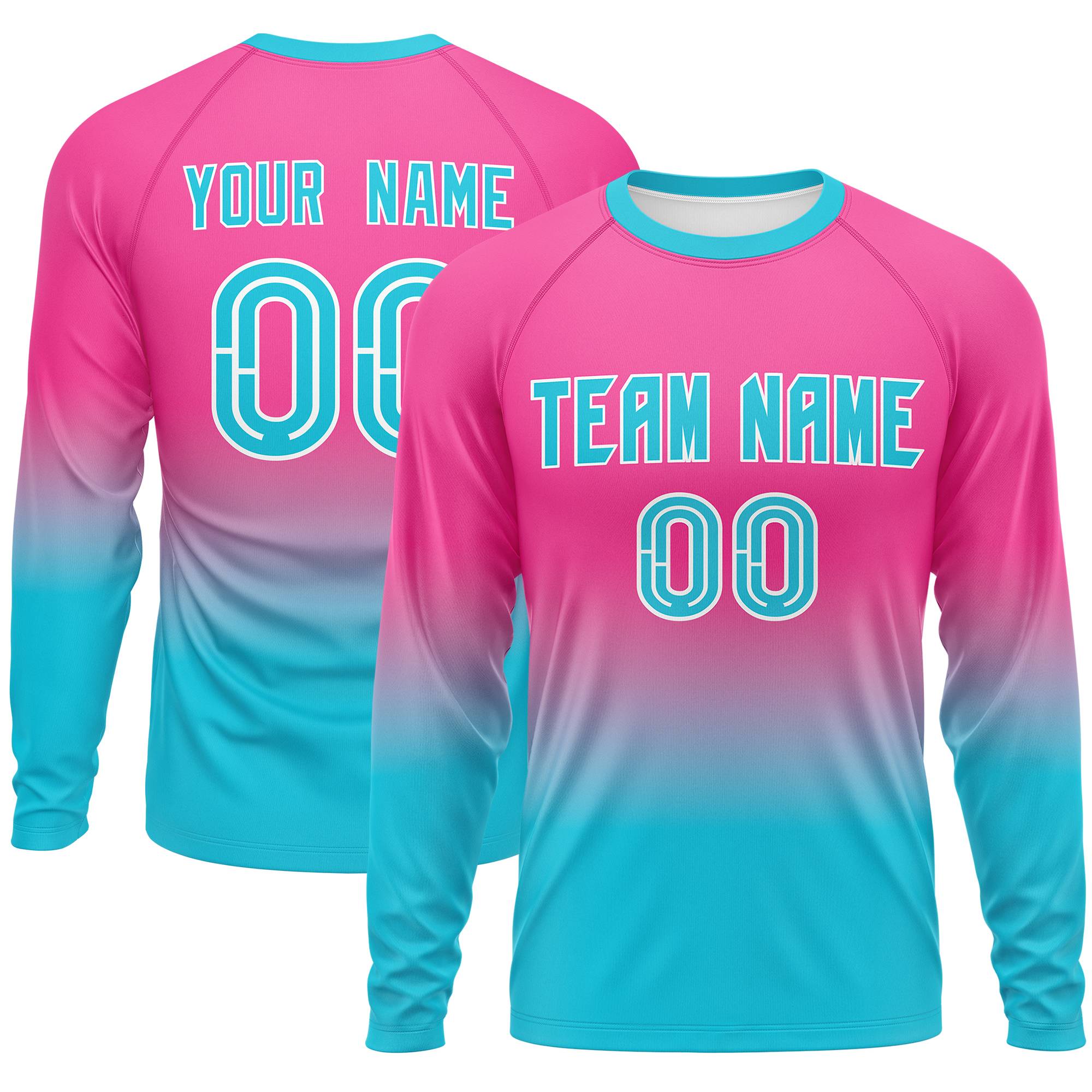 Custom Pink-Sky Blue Gradient Fashion Design Long Sleeve Performance T-Shirt