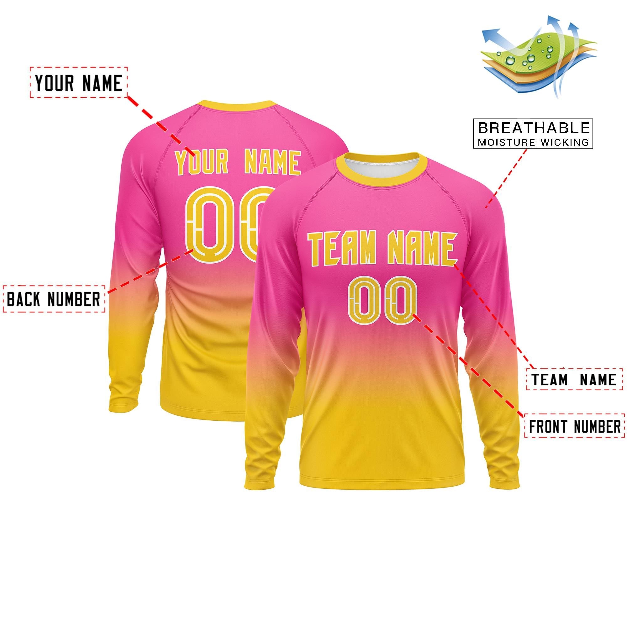 Custom Pink-Gold Gradient Fashion Design Long Sleeve Performance T-Shirt