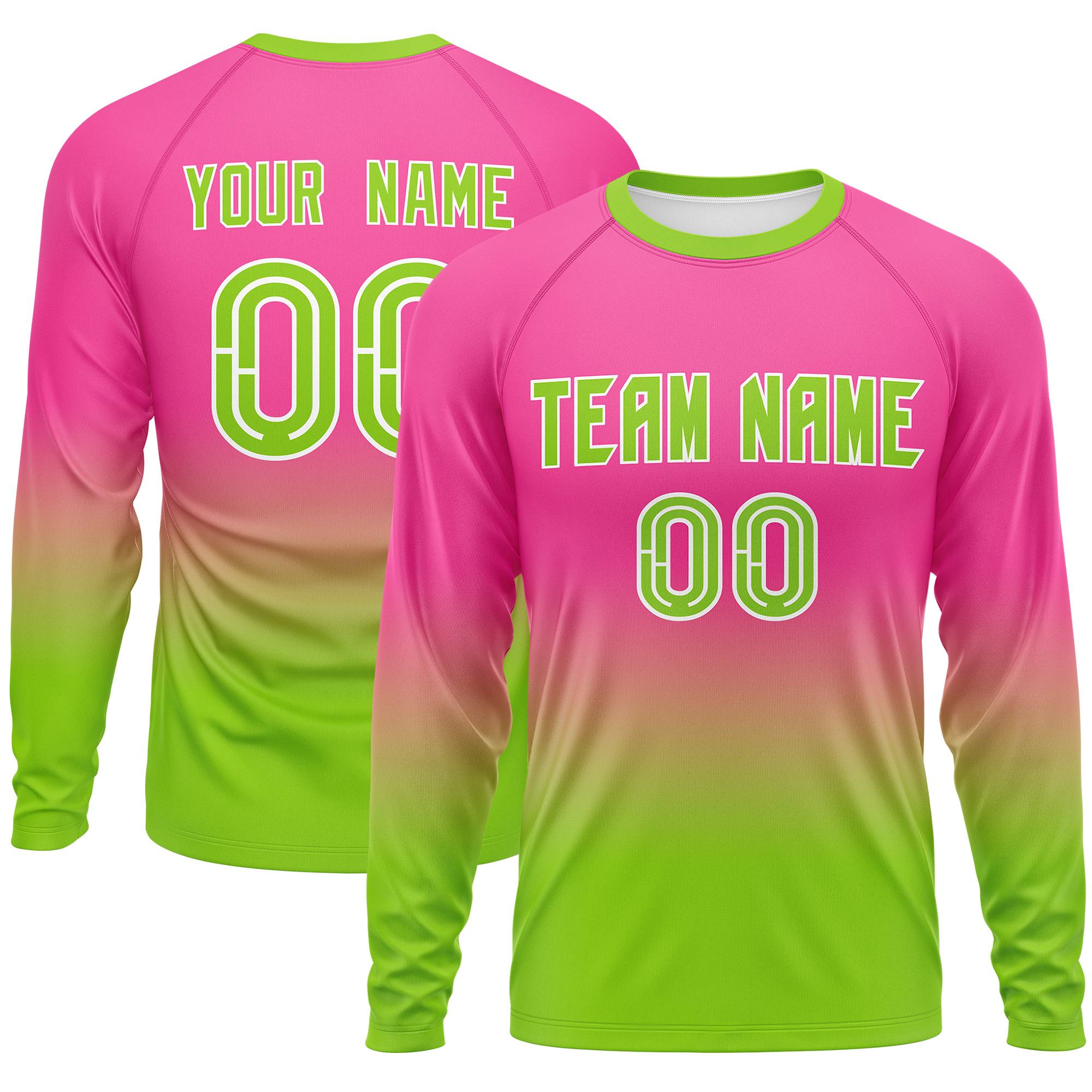 Custom Pink-Neon Green Gradient Fashion Design Long Sleeve Performance T-Shirt