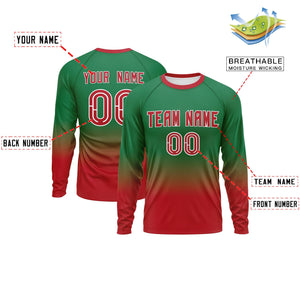 Custom Teal-Red Gradient Fashion Design Long Sleeve Performance T-Shirt