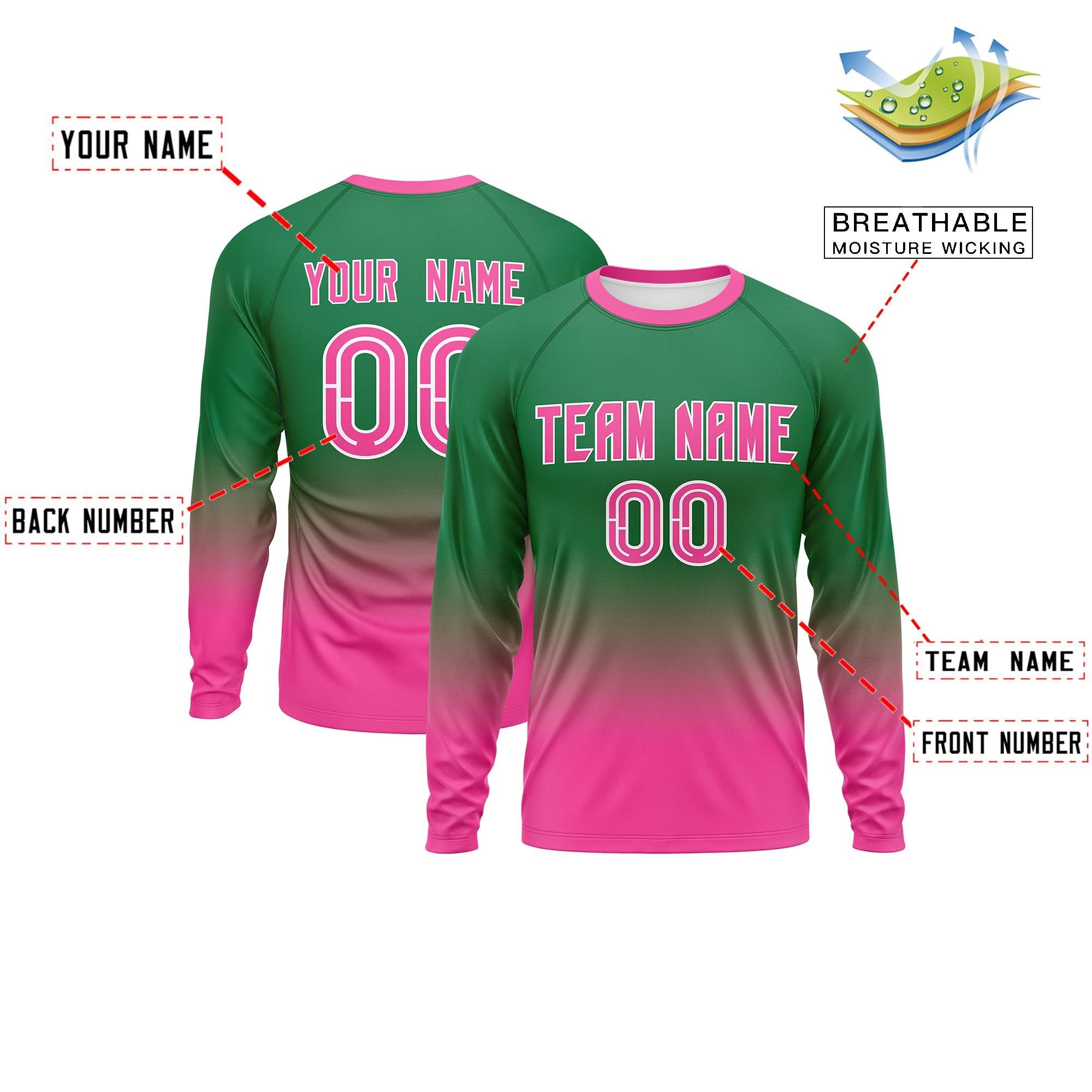 Custom Teal-Pink Gradient Fashion Design Long Sleeve Performance T-Shirt