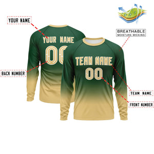 Custom Green-Khaki Gradient Fashion Design Long Sleeve Performance T-Shirt