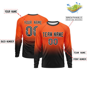 Custom Orange-Black Gradient Fashion Design Long Sleeve Performance T-Shirt