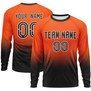 Custom Orange-Black Gradient Fashion Design Long Sleeve Performance T-Shirt