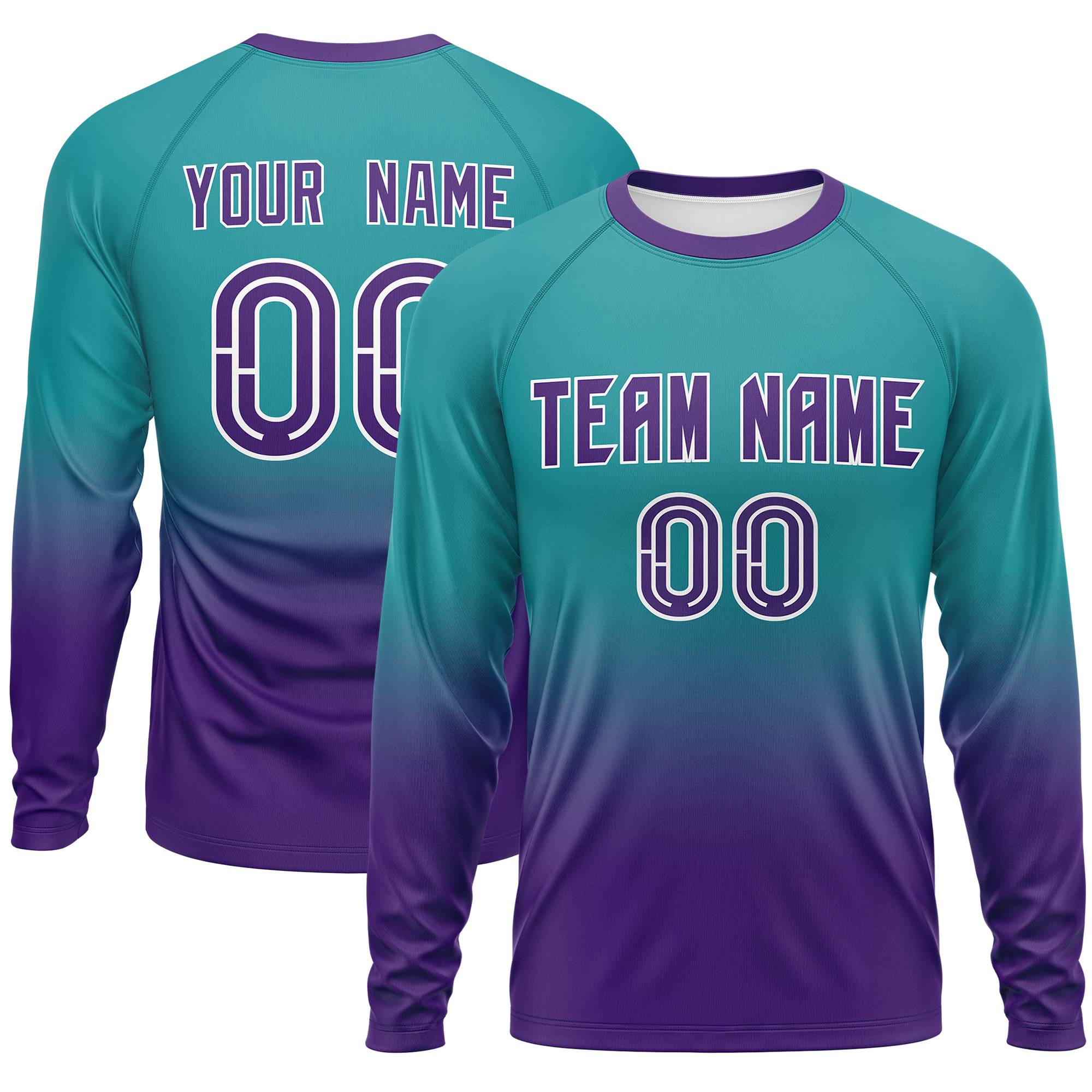 Custom Aqua-Purple Gradient Fashion Design Long Sleeve Performance T-Shirt