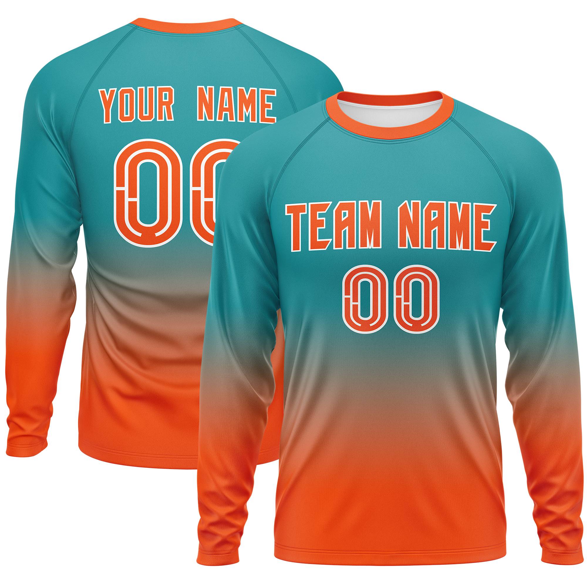 Custom Aqua-Orange Gradient Fashion Design Long Sleeve Performance T-Shirt