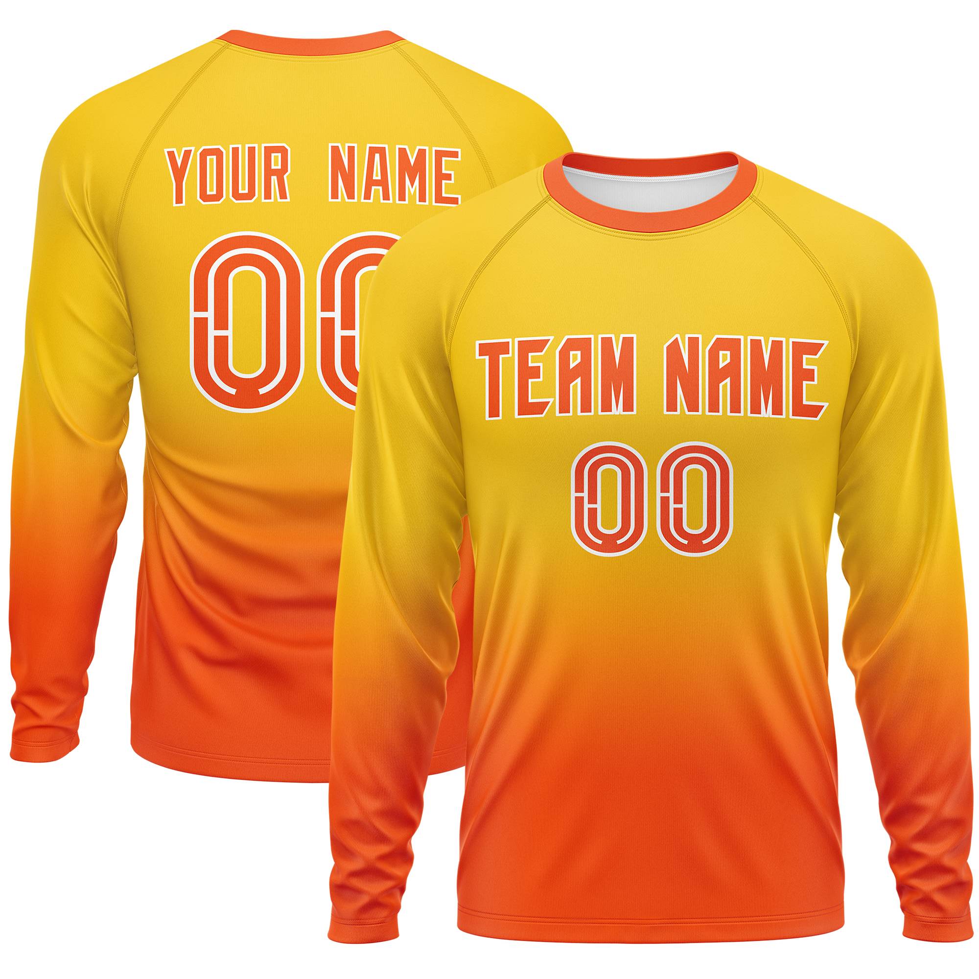 Custom Gold-Orange Gradient Fashion Design Long Sleeve Performance T-Shirt