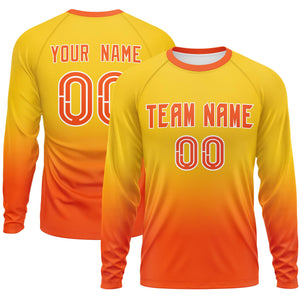 Custom Gold-Orange Gradient Fashion Design Long Sleeve Performance T-Shirt