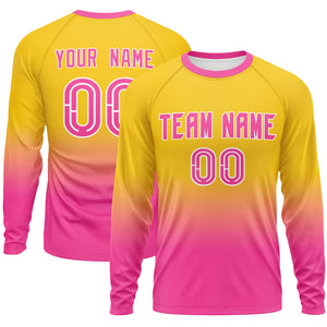 Custom Gold-Pink Gradient Fashion Design Long Sleeve Performance T-Shirt