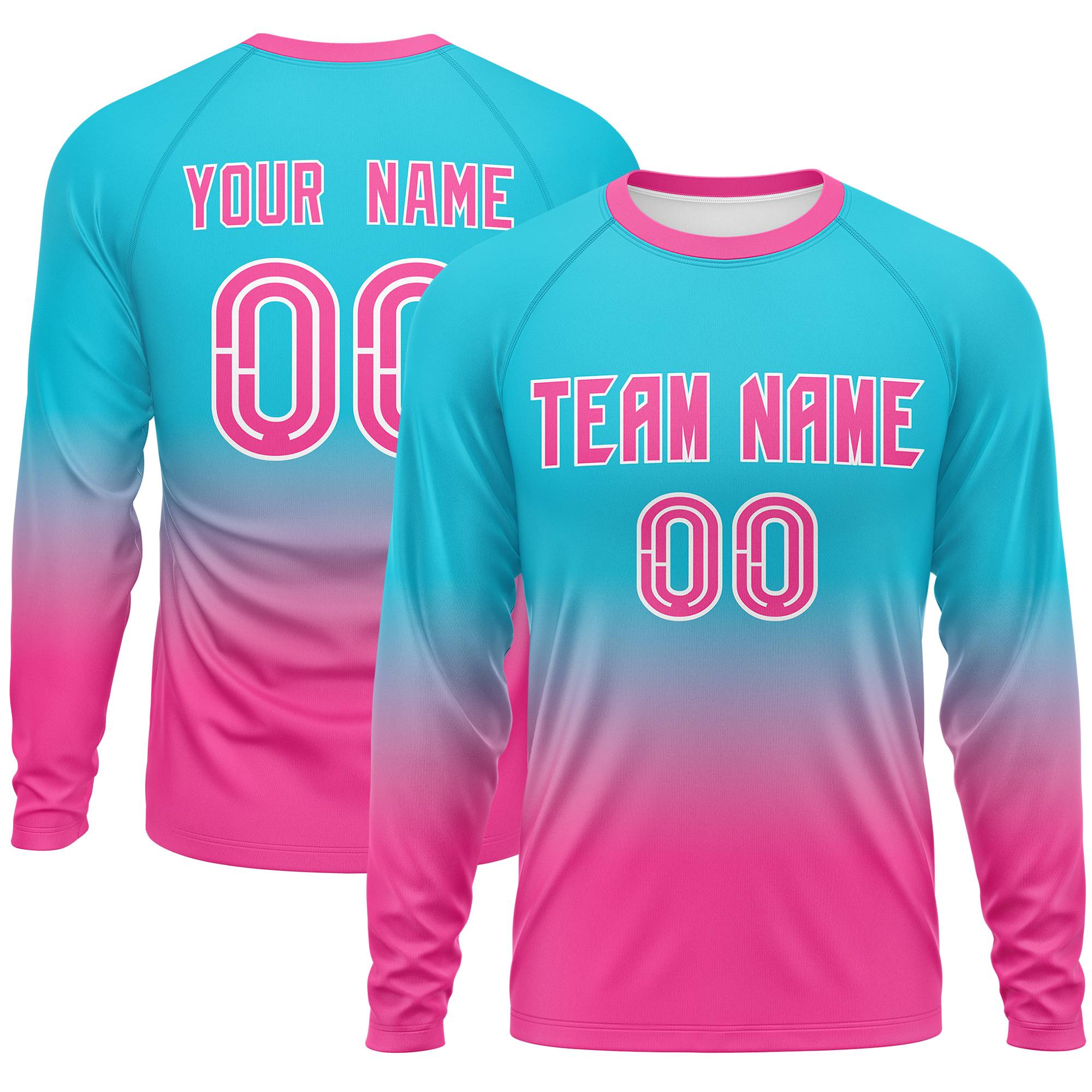 Custom Sky Blue-Pink Gradient Fashion Design Long Sleeve Performance T-Shirt