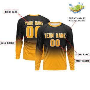 Custom Black-Yellow Gradient Fashion Design Long Sleeve Performance T-Shirt